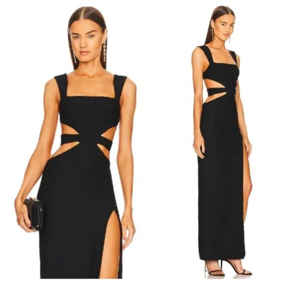 NWT Michael Costello x Revolve Sadie Black Cut Out Square Neck Maxi Dress Gown - Picture 5 of 8